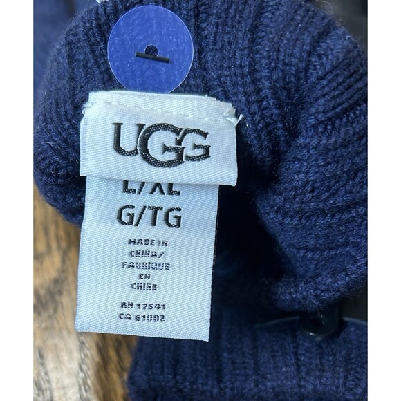 UGG NWT Navy Cashmere Wool Blend Leather Palm Tech Gloves Size Large/XL flawed - Picture 3 of 9